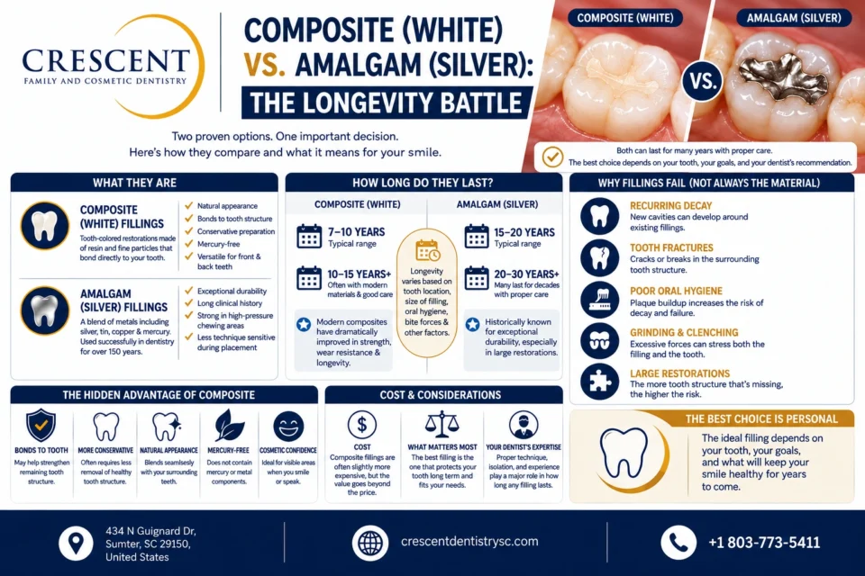 Composite (White) vs. Amalgam (Silver) Fillings: The Longevity Battle